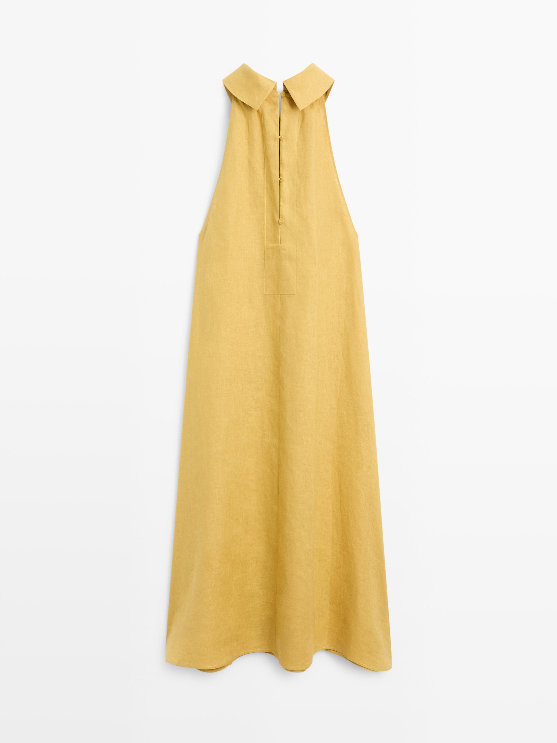 Robe longue à encolure américaine 100 % lin